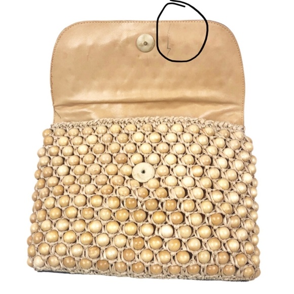 Vintage Italian Koret Handmade Wood Bead Luxury Woven Chic Unique Hand Bag Purse - Picture 10 of 16